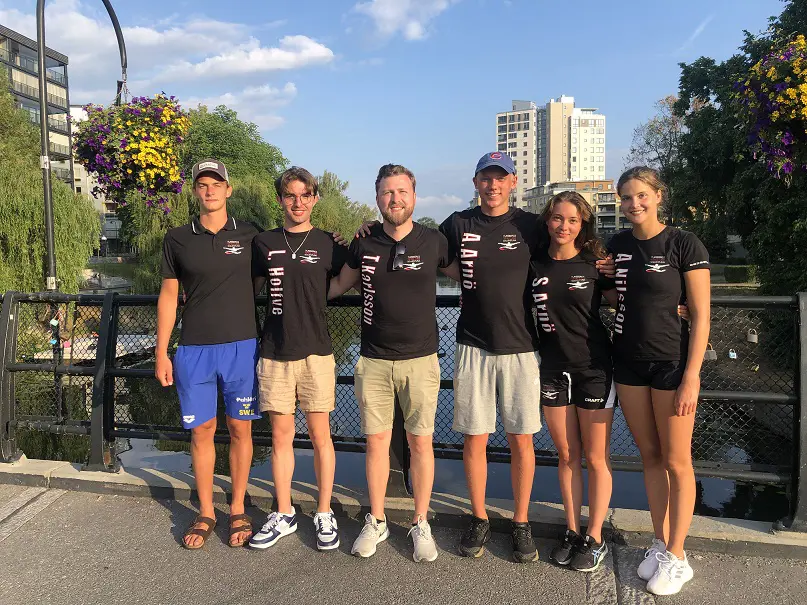 SM Truppen fr.v August Eriksson, Ludvig Holfve, Coach Trotte, Alexander Arnö, Sara Arnö, Astrid Nilsson