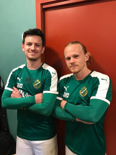 Målskyttarna från segermatchen mot BK Landora, Bleron Shala och Tobias Mörkhöj.