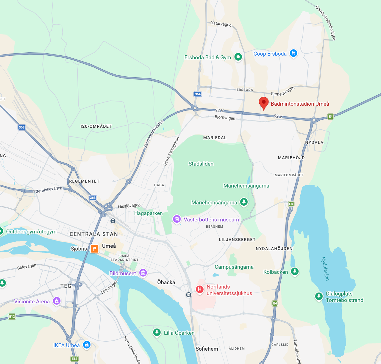 Umeå, med Badmintonstadion på Ersboda