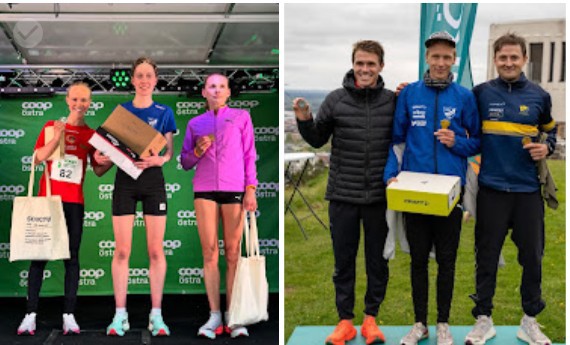 Överst på pallen hittar vi helgens svenska mästare: Evelina Henriksson och Martin Nilsson