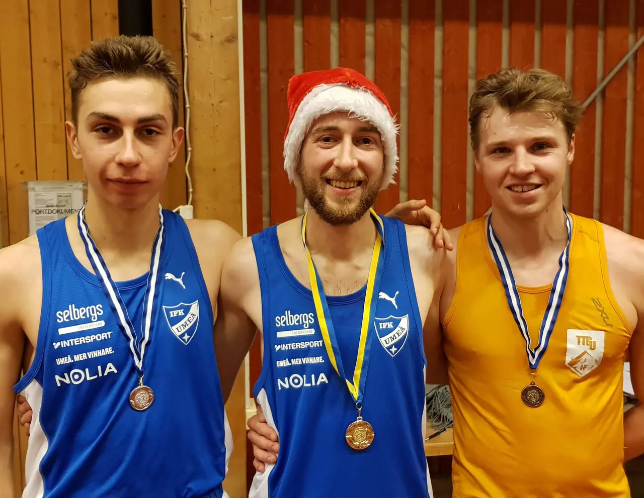 Herrarnas medaljtrio, från vänster: Jonathan Edman (2:a ), rekordmannen Karsten Meier och 3:an David Nordström