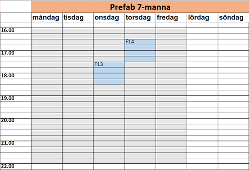 Ögonblicksbild av träningstider 2022-05-24
