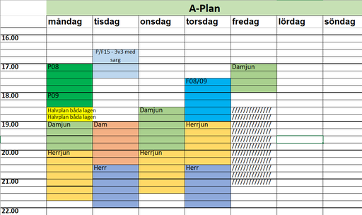 Ögonblicksbild av träningstider 2022-05-24