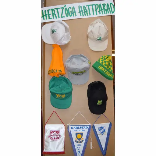 Bilder på stolpe 2, tre sidor; sida 1, sida 2 och "Hertzöga hattparad"