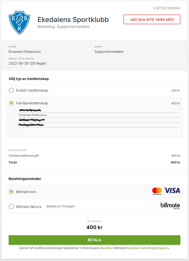 Klicka i Familjemedlemskap