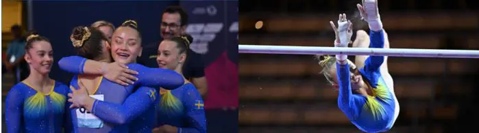 vänster bild Svenska EM landslaget, höger bild Elina Gravin.