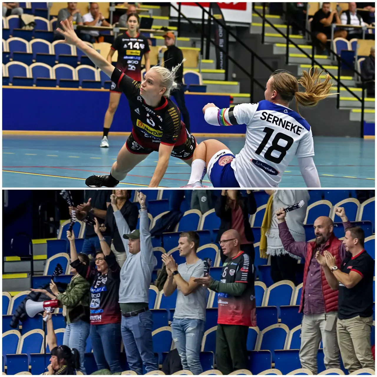 Vårt sprudlande energiknippe och nyförvärv M6:an Anna. Härlig publikbild från killarnas match när segern är ett faktum. Fotografer: Samir Popaja och Peter Lindblad