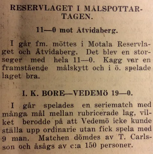 Utklipp början 30-talet Motala Tidning, jag hämtat från Föreningsarkivet i källaren nya brandstation.