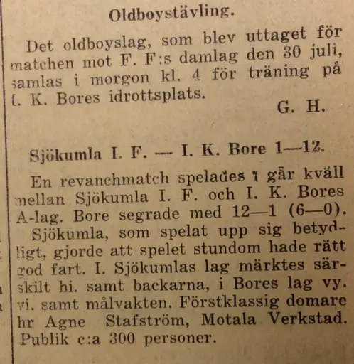 Utklipp början 30-talet Motala Tidning, jag hämtat från Föreningsarkivet i källaren nya brandstation.