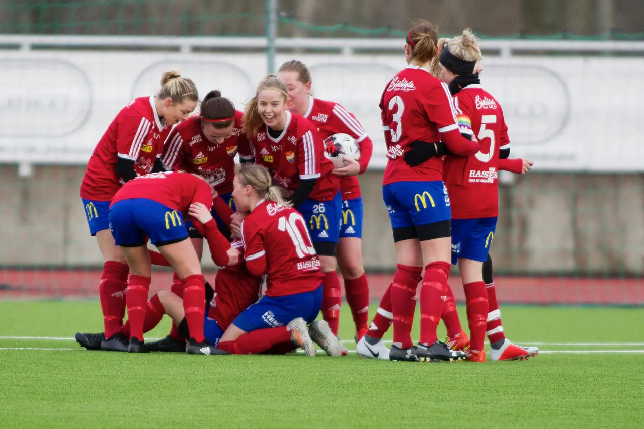 Målfirande efter 1-1-målet. Foto: Thomas Augustsson, MVT