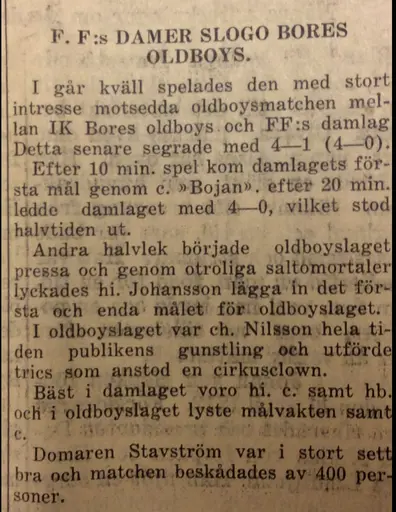 Utklipp början 30-talet Motala Tidning, jag hämtat från Föreningsarkivet i källaren nya brandstation.