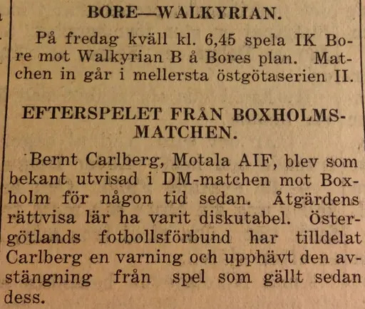 Utklipp början 30-talet Motala Tidning, jag hämtat från Föreningsarkivet i källaren nya brandstation.