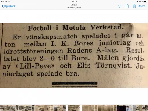 Utklipp början 30-talet Motala Tidning, jag hämtat från Föreningsarkivet i källaren nya brandstation.