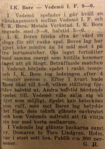 Utklipp början 30-talet Motala Tidning, jag hämtat från Föreningsarkivet i källaren nya brandstation.