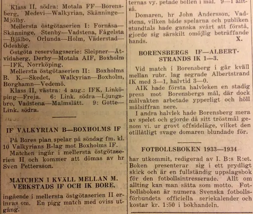 Utklipp början 30-talet Motala Tidning, jag hämtat från Föreningsarkivet i källaren nya brandstation.