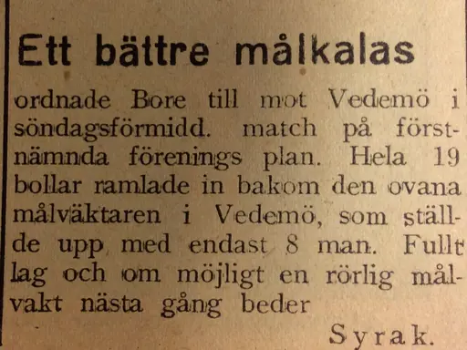 Utklipp början 30-talet Motala Tidning, jag hämtat från Föreningsarkivet i källaren nya brandstation.