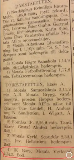Utklipp början 30-talet Motala Tidning, jag hämtat från Föreningsarkivet i källaren nya brandstation.