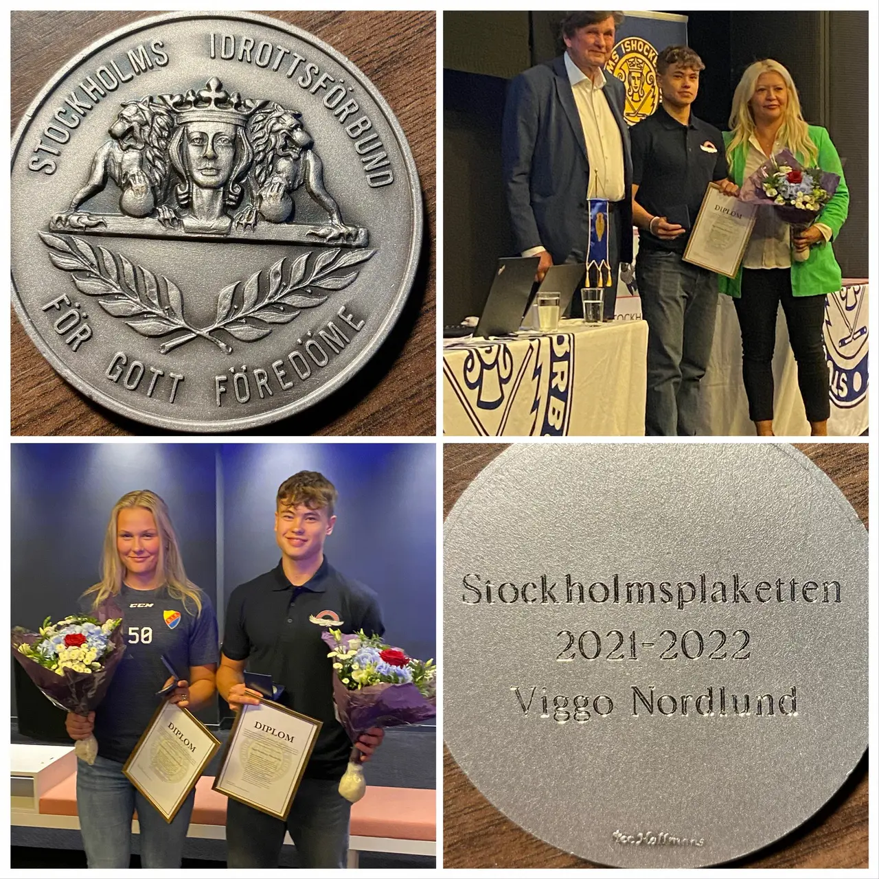 Viggo Nordlund (Värmdö) och Jessica Karlsson (Djurgården) samt representanter från förbundet