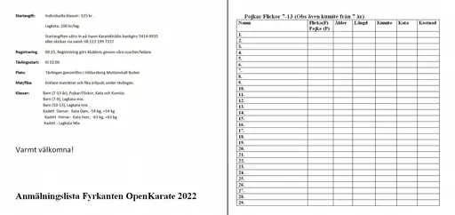 Bodens karateklubb bjuder in till Fyrkanten open 2022
