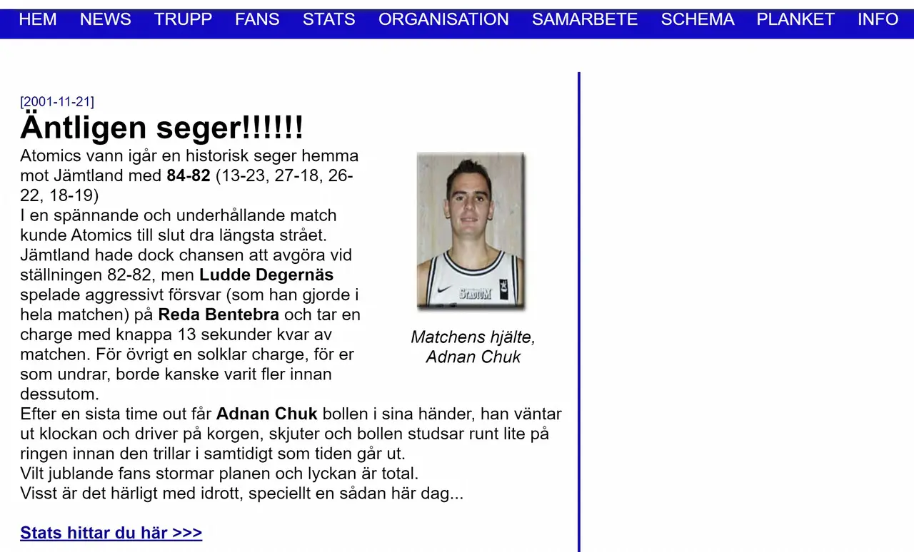 Från Atomics hemsida november 2001