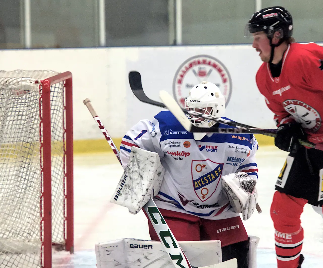 Felix Vannfält gjorde en stabil match i kassen när Avesta mötte Hallstahammar i Swetex Arena. Foto: Erik Oksanen