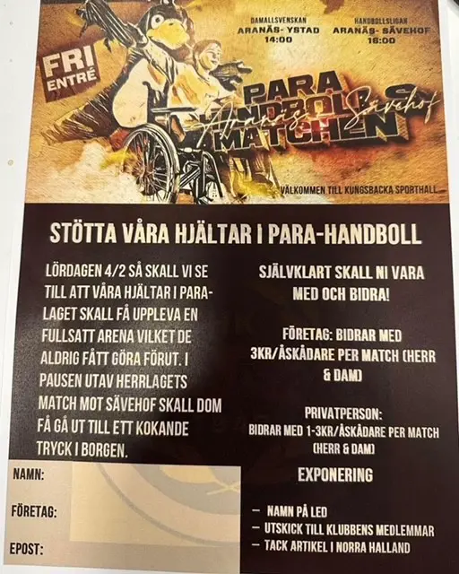 Dubbelarrangemang och Para Handboll i herrarnas halvlek