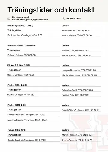 Klicka på bilderna för att få en överblick på våra olika lag, träningstider och kontaktpersoner!