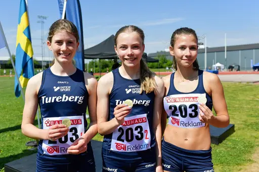 Uppifrån vänster: P17-laget 3x800, F15-tjejerna på 3x800, Bronslaget på 4x400, M22 3x800, Segrarlaget i F19 4x100 och M25-laget på 3x800. Foton: Deca 