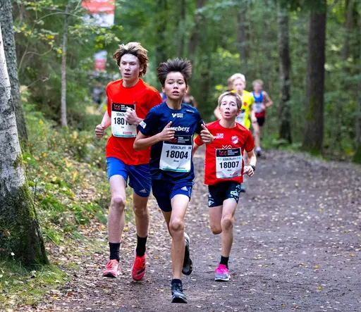 På bilderna ser ni Alvar Engström, Freja Ahlepil, Love Ahlepil, Samuel Petersen, Tage Lood Falgén, Nova Borensjö, Joline Borensjö samt en grupp yngre löpare.
