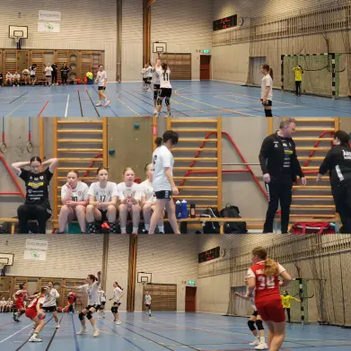 Collagebild från spel, tack efter match samt i väntan på match. 