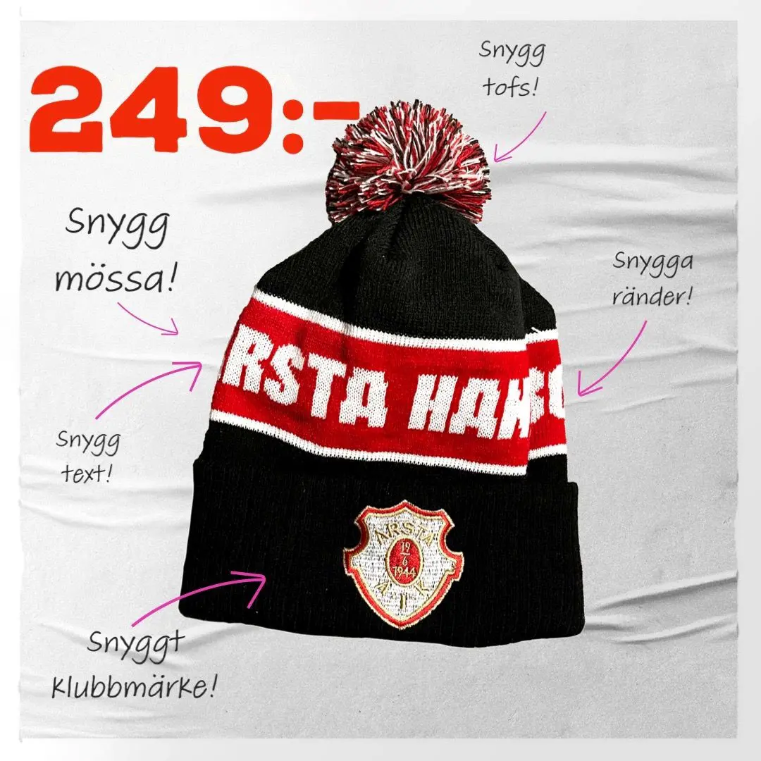 Årsta-mössan finns i ett begränsat antal. Skynda att fynda!