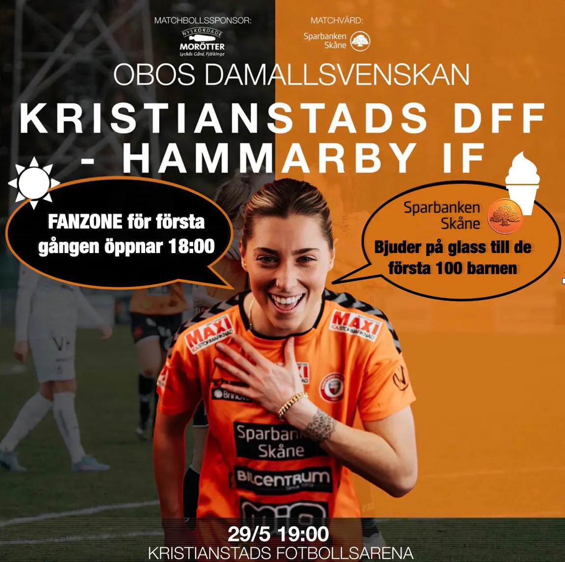 Matchvärd: Sparbanken Skåne. Matchbollssponsor: Nyskördade morötter, Lyckås Gård