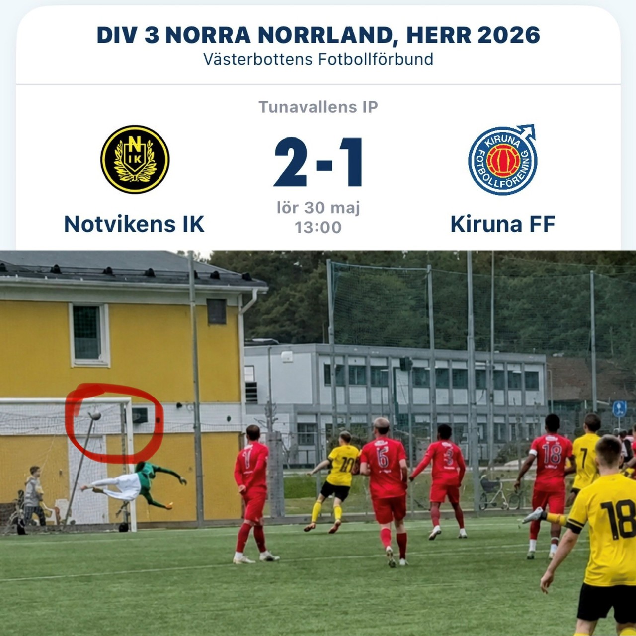 Där var det ledigt. 1-1 av Andreas Hedman.