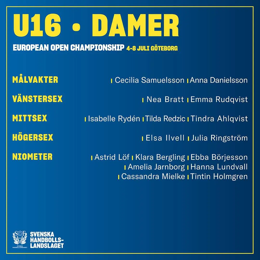 U16-landslaget med Astrid Löf, F06 Lundagård på niometer.