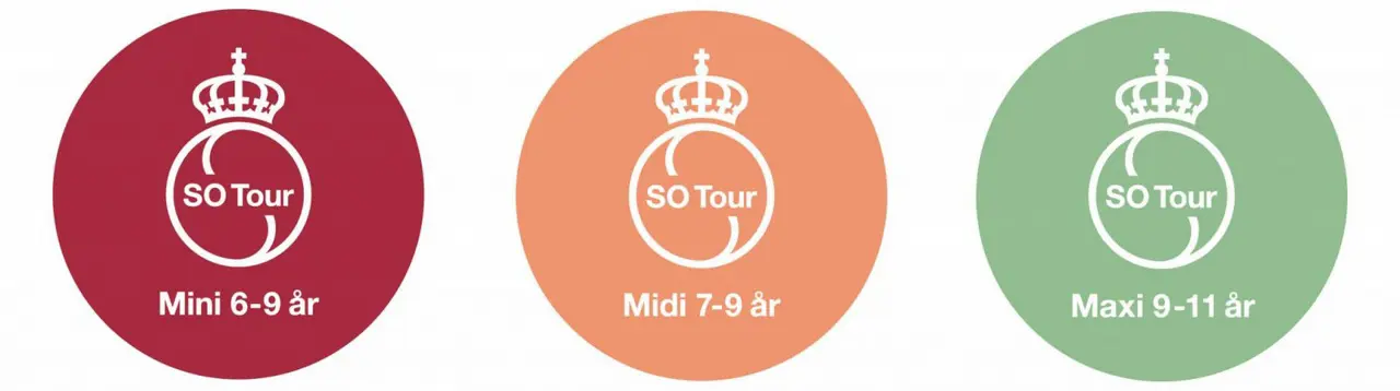 De olika tävlingskategorierna i SO tour formatet, med rekommenderade åldersspan.