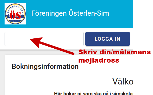 Här skriver du in din/målsmans mejl för att skapa ett konto.