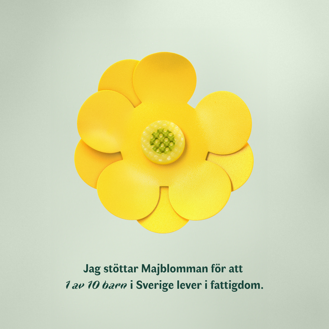 Bild på årets gula majblomma. Majblomman designas varje år av ett barn i Sverige.