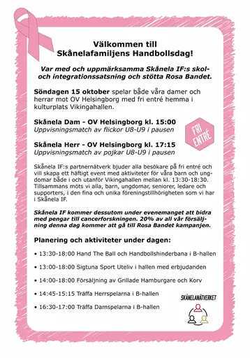 Var med och uppmärksamma Skånela IF:s skol och integrationssatsning samt stötta Rosa bandet.
