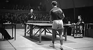 Bild från Mellströms meriterande vinst mot Flisberg i SM 1956.
