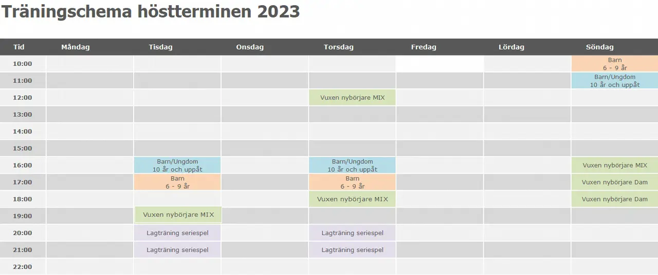 Höstens träningschema