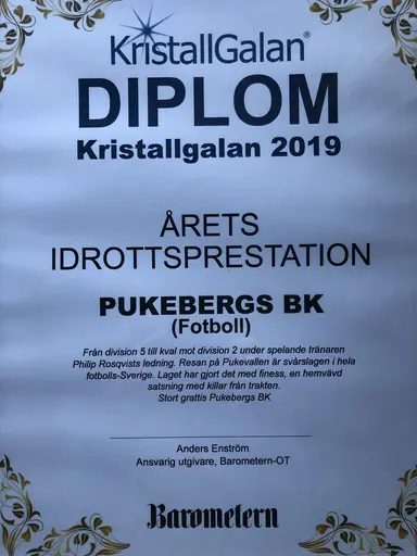 Puke fick priset under Kristallgalan i Liljas Bil AB:s lokaler. 