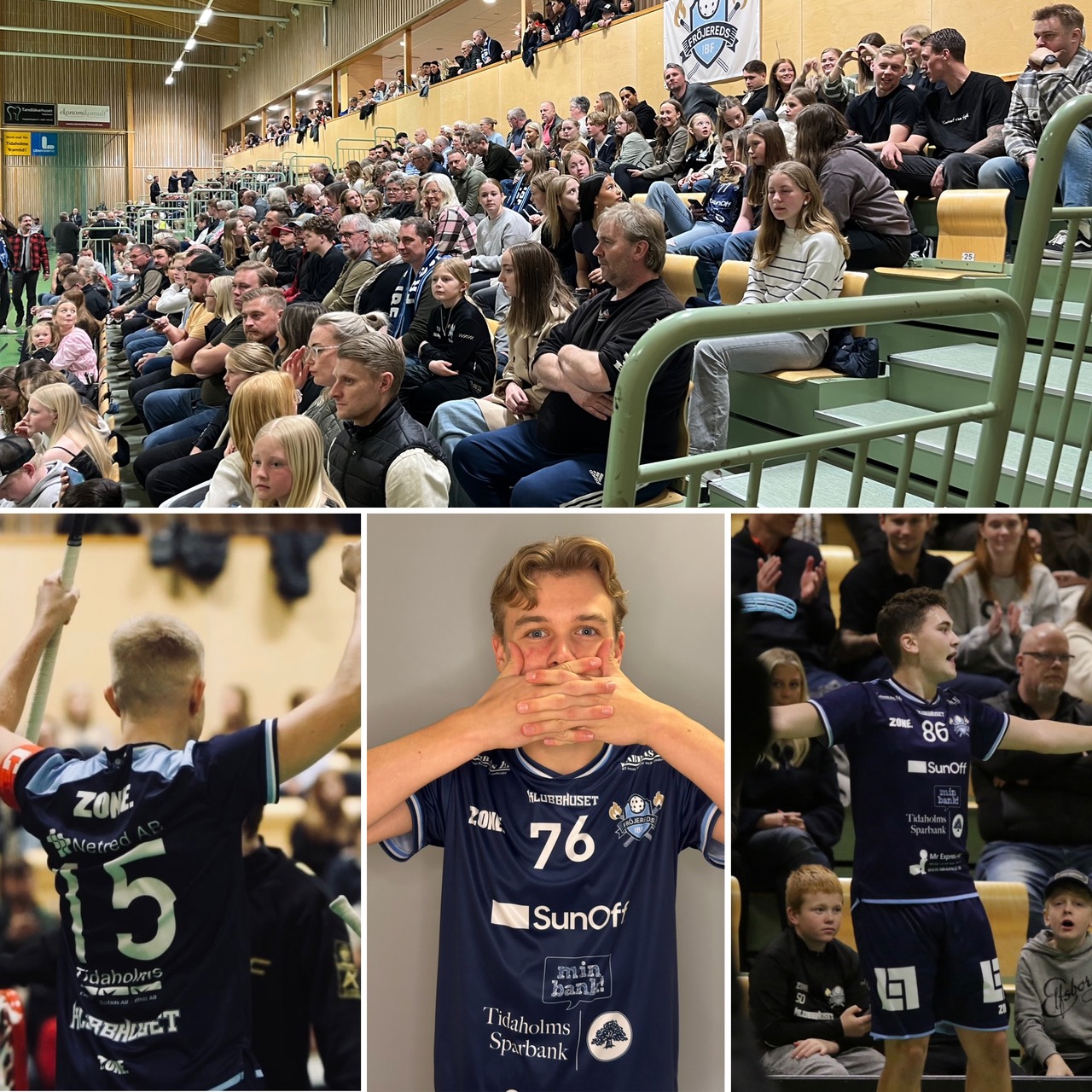 Glada miner när FIBF vann mot seriens bästa lag, IBK Vänersborg. På fredag fyller vi hallen igen!