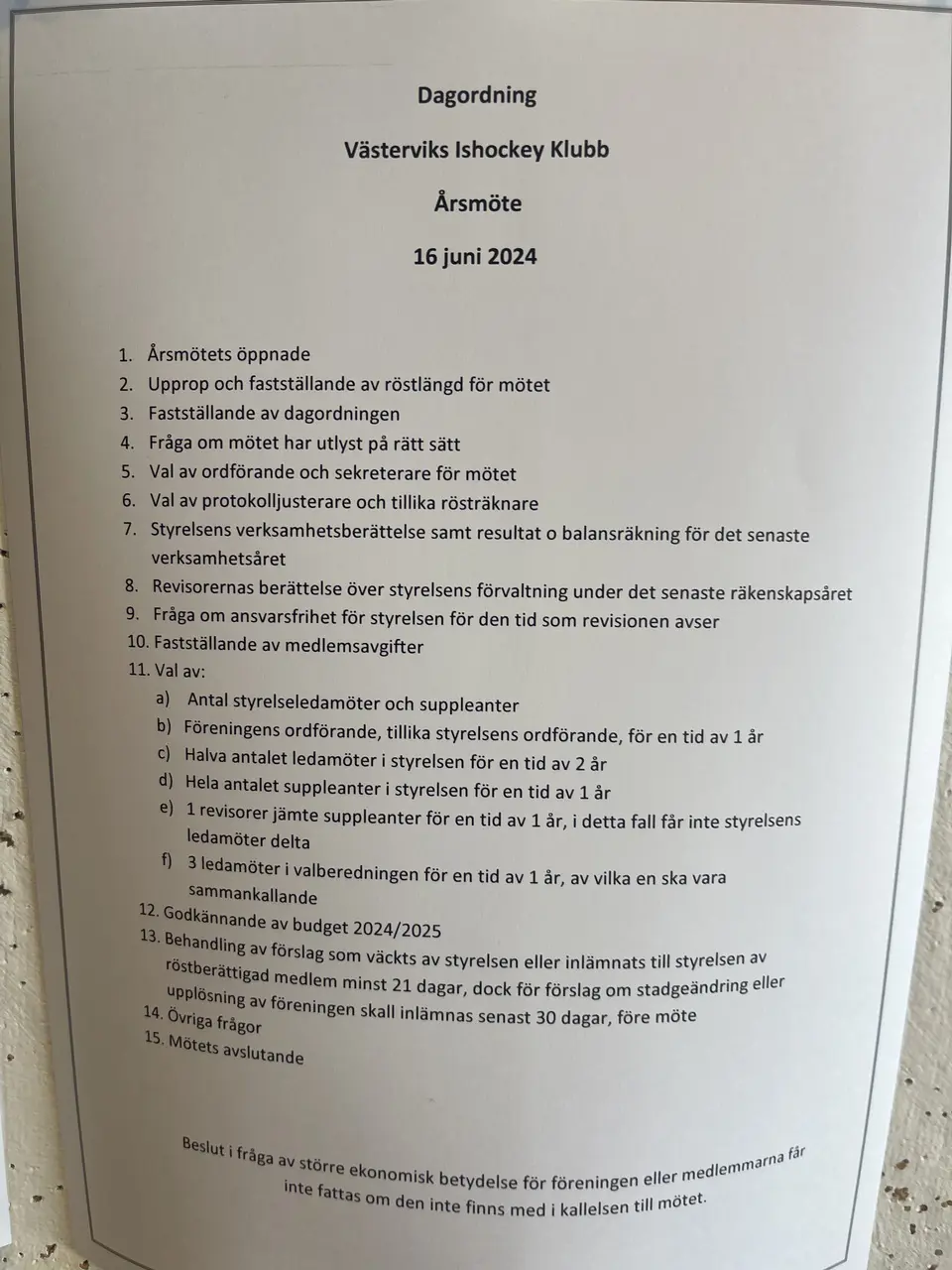 dagordning VIK:s årsmöte
