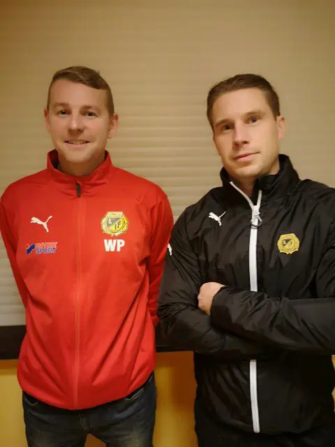 Wayne Palmborg till vänster tillsammans med nye huvudtränaren Martin Edman