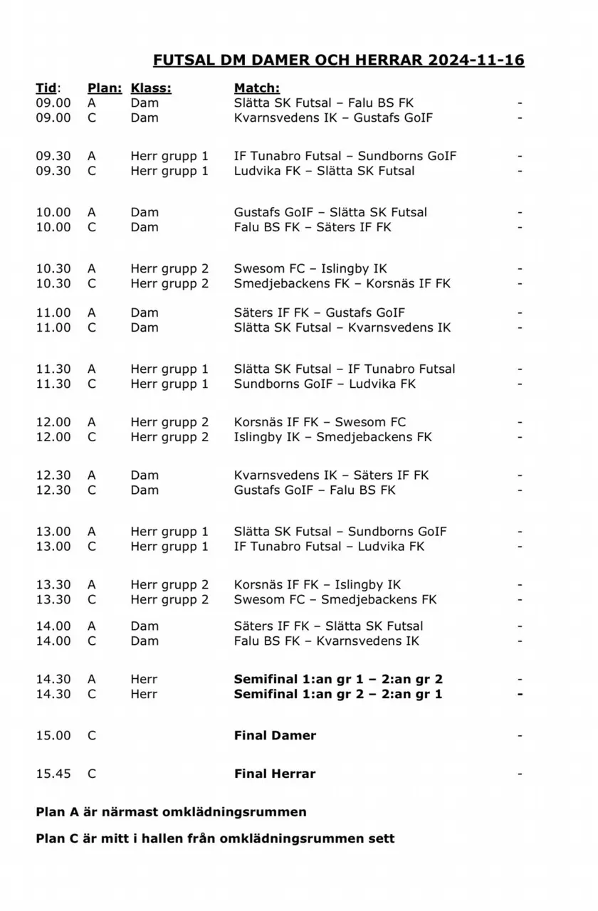 Spelschema för senior-DM i futsal