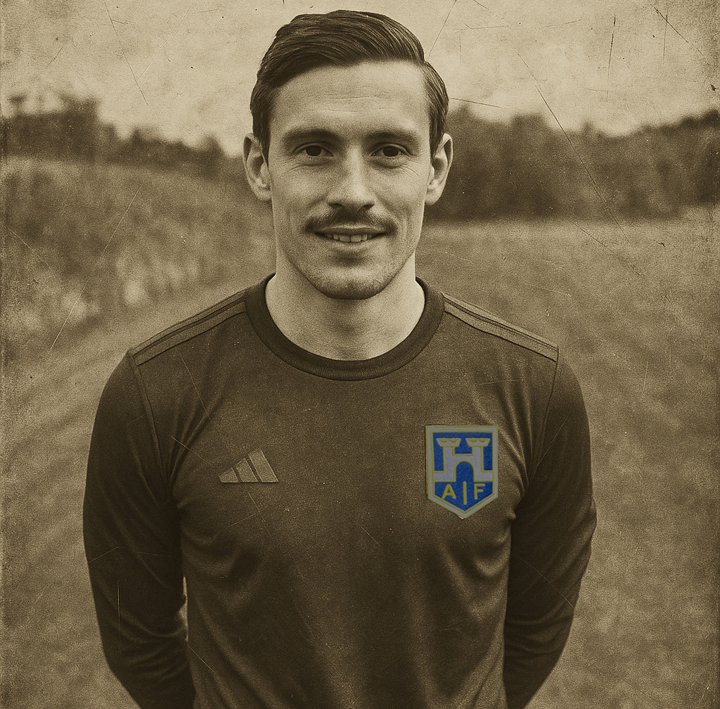 HAIF-spelaren Sylejman Hoxhaj och hur han skulle kunna ha sett ut om han varit med vid starten 1935...