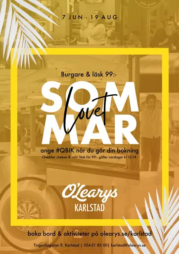 Här är erbjudande från vår samarbetspartner O´Learys Karlstad!  