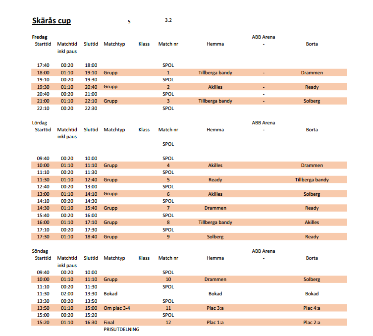 Spelprogram 27-29 Sep