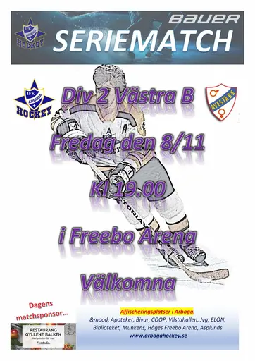 Nästa hemmamatch fredagen den 8/11 kl 19.00 