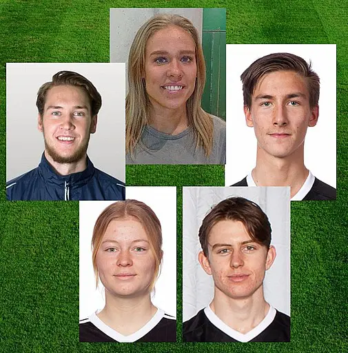 Övre raden: Rasmus, Madde och Jonte. Nedre raden: Molly och Oscar.